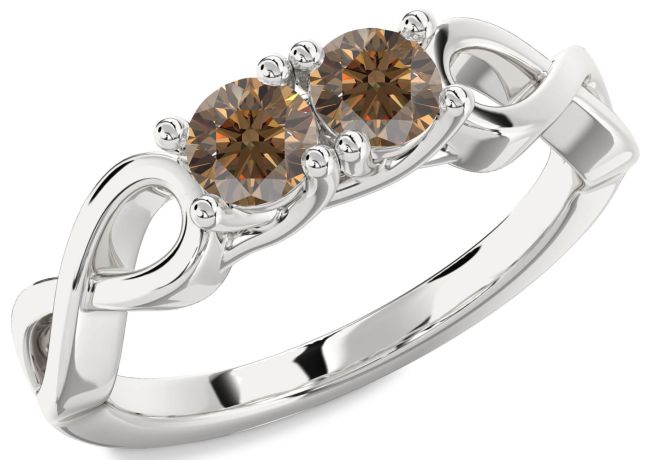 Chocolate Brown Diamond Silver Infinity Round Two Stone Ring