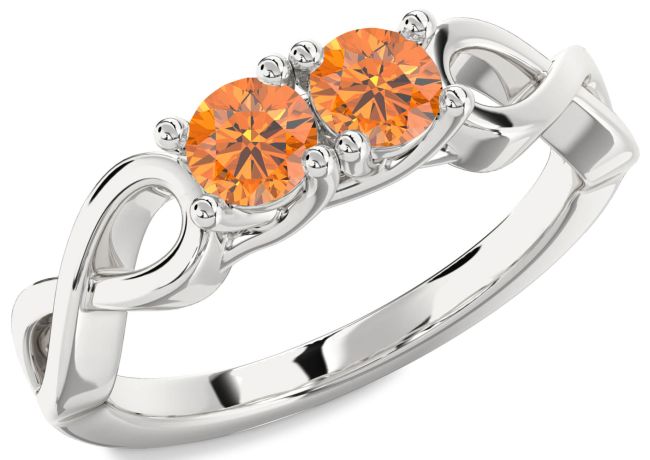 Citrine Silver Infinity Round Two Stone Birthstone Ring
