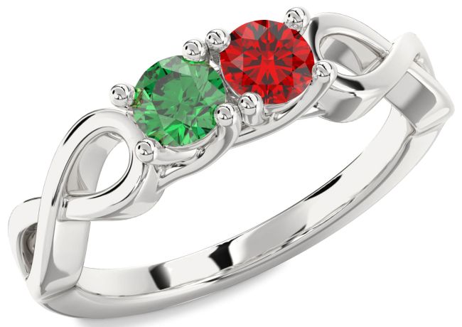 Silver Infinity Round Two Stone Promise Ring