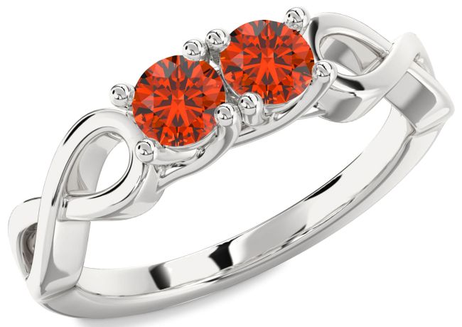Fire Opal Platinum Infinity Round Two Stone Ring