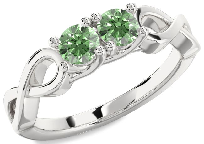 Green Diamond Platinum Infinity Round Two Stone Ring