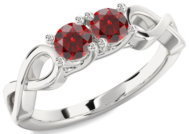 Garnet Silver Infinity Round Two Stone Birthstone Ring