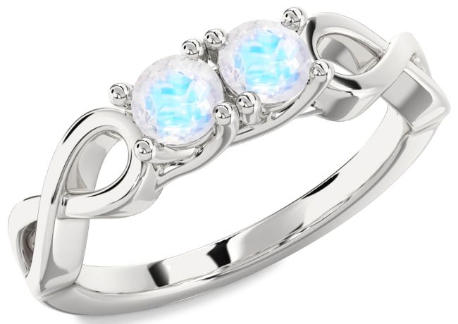 Moonstone Platinum Infinity Round Two Stone Ring