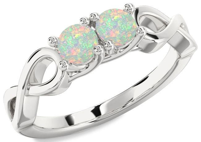 Opal Silver Infinity Round Two Stone Birthstone Ring