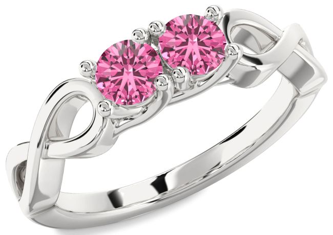 Pink Sapphire Silver Infinity Round Two Stone Ring