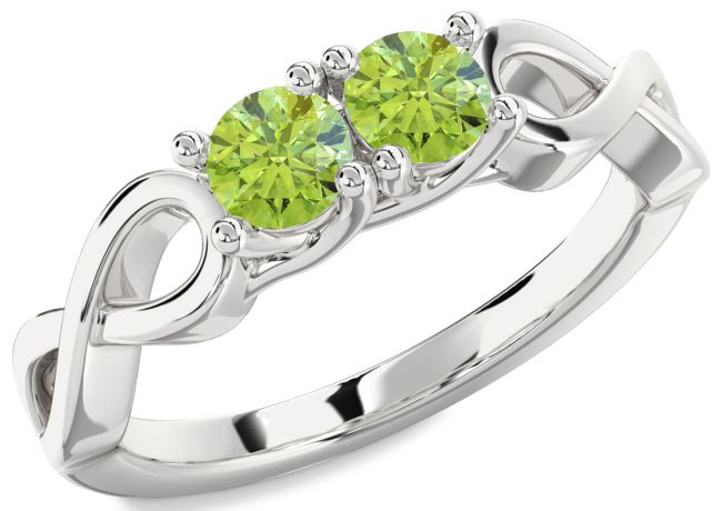 Peridot Silver Infinity Round Two Stone Birthstone Ring