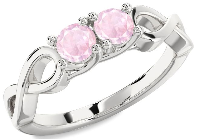 Rose Quartz Silver Infinity Round Two Stone Ring