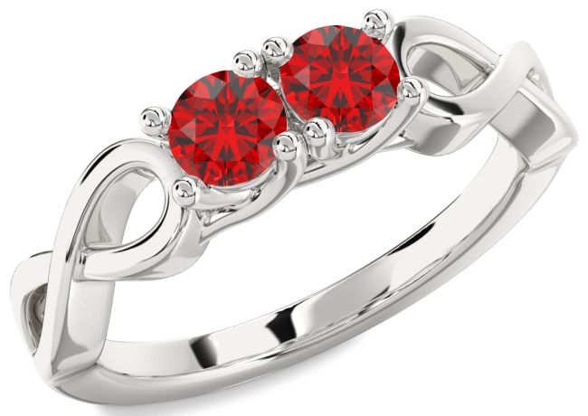 Ruby Silver Infinity Round Two Stone Birthstone Ring