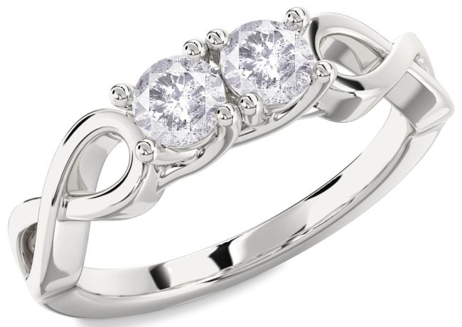 Salt & Pepper Diamond Silver Infinity Round Two Stone Ring
