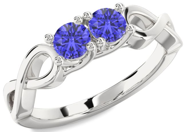 Tanzanite Platinum Infinity Round Two Stone Ring