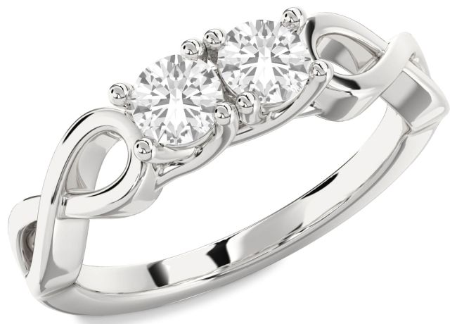 White Sapphire Silver Infinity Round Two Stone Ring