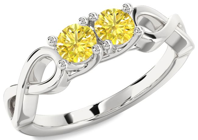 Yellow Diamond Platinum Infinity Round Two Stone Ring