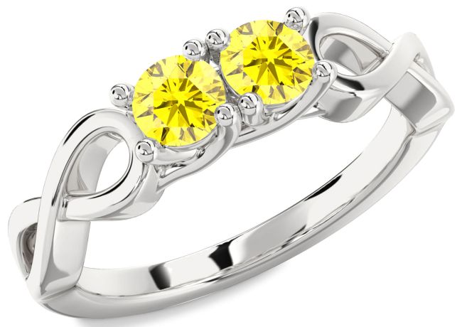 Yellow Sapphire Silver Infinity Round Two Stone Ring