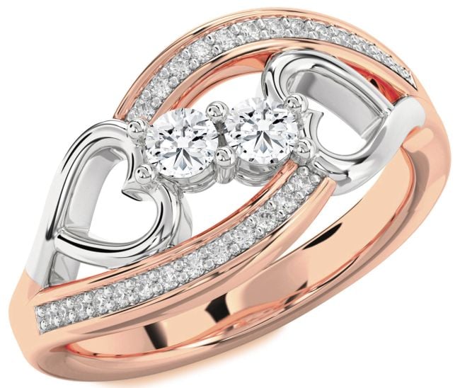 Diamond White Rose Gold Heart Two Stone Ring