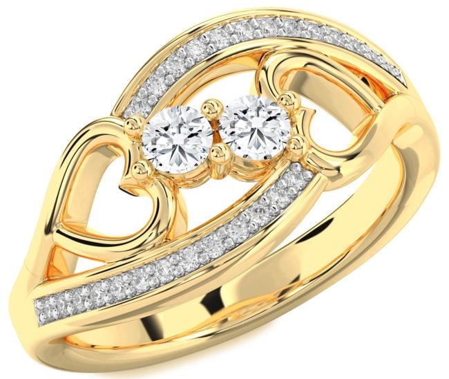 Diamond Gold Heart Two Stone Ring