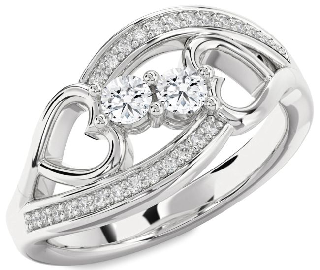 Diamond White Gold Heart Two Stone Ring