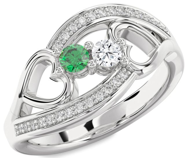 Diamond Silver Heart Two Stone Promise Ring