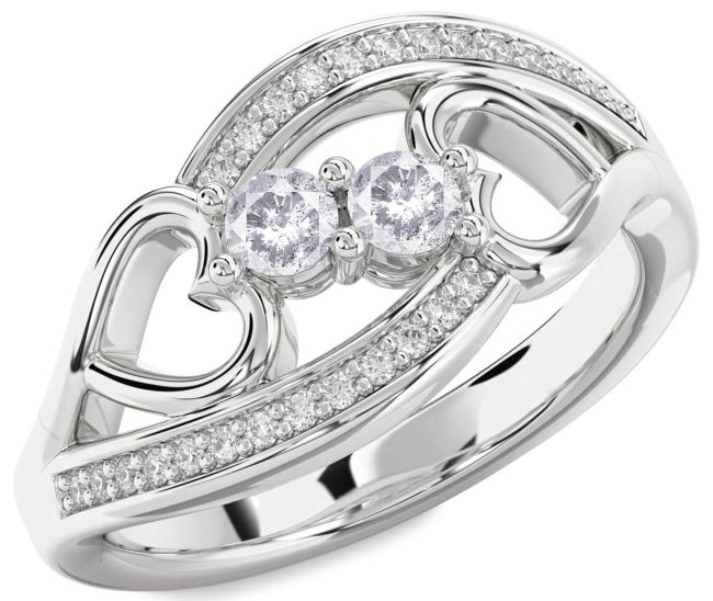 Salt & Pepper Diamond Platinum Heart Two Stone Ring