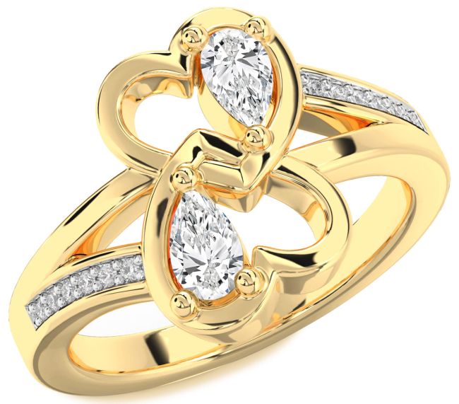 Diamond Gold Silver Heart Two Stone Ring
