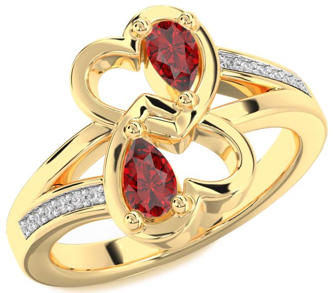 Diamond Ruby Gold Heart Two Stone Birthstone Ring