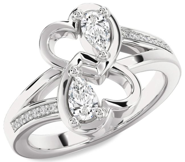 Diamond Platinum Heart Two Stone Ring