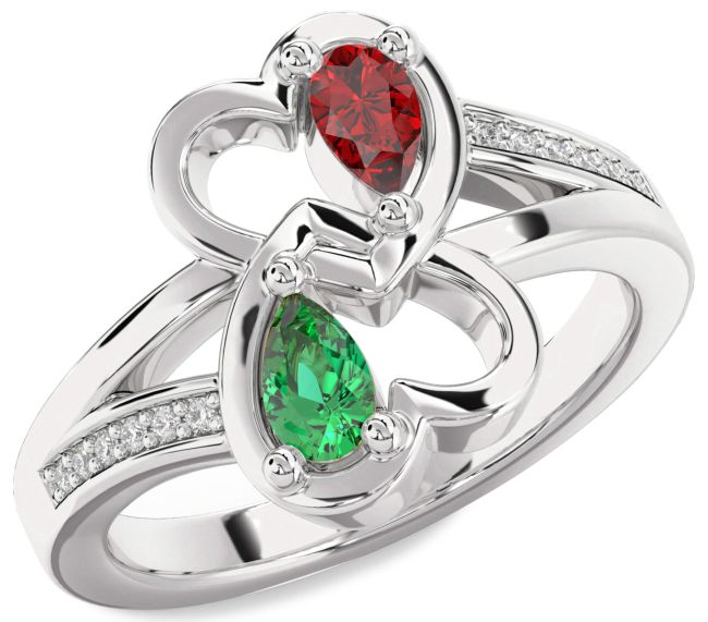 Diamond Silver Heart Two Stone Promise Ring