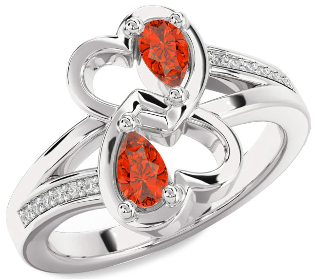 Diamond Fire Opal Platinum Heart Two Stone Ring