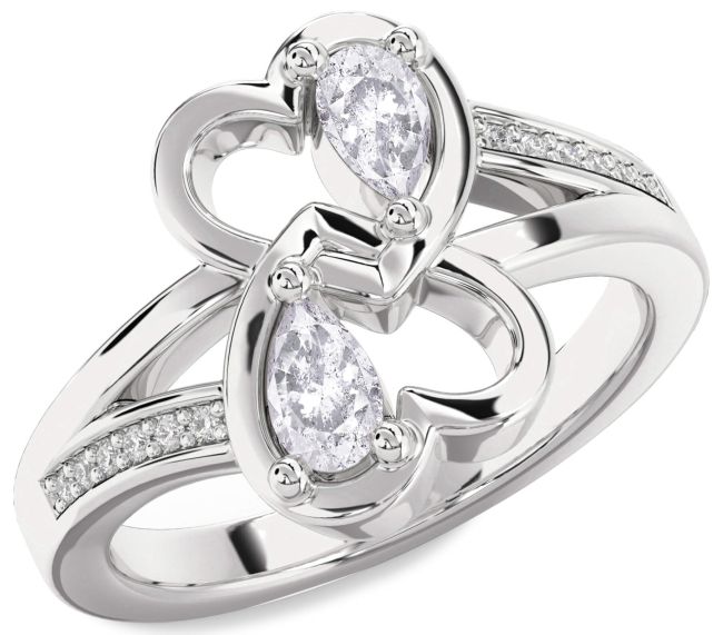 Salt & Pepper Diamond Platinum Heart Two Stone Ring