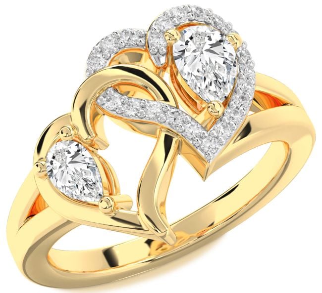 Diamond Gold Heart Two Stone Ring