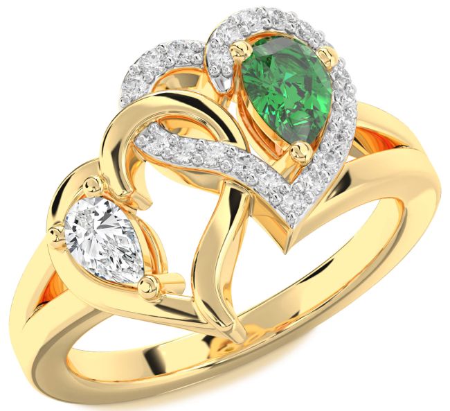 Diamond Gold Heart Two Stone Promise Ring