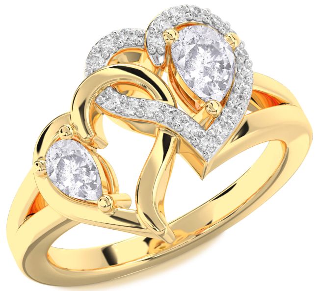 Salt & Pepper Diamond Gold Heart Two Stone Ring