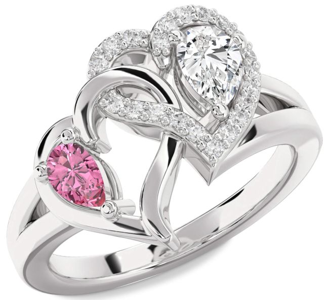 Diamond Silver Heart Two Stone Promise Ring