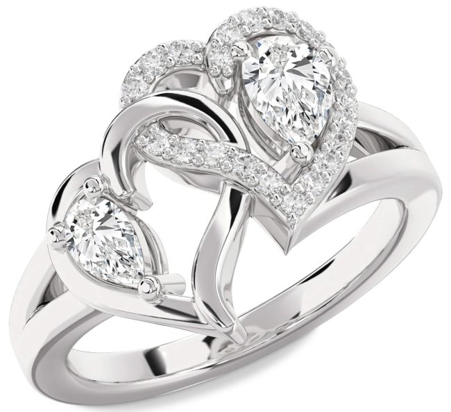 Diamond Silver Heart Two Stone Ring