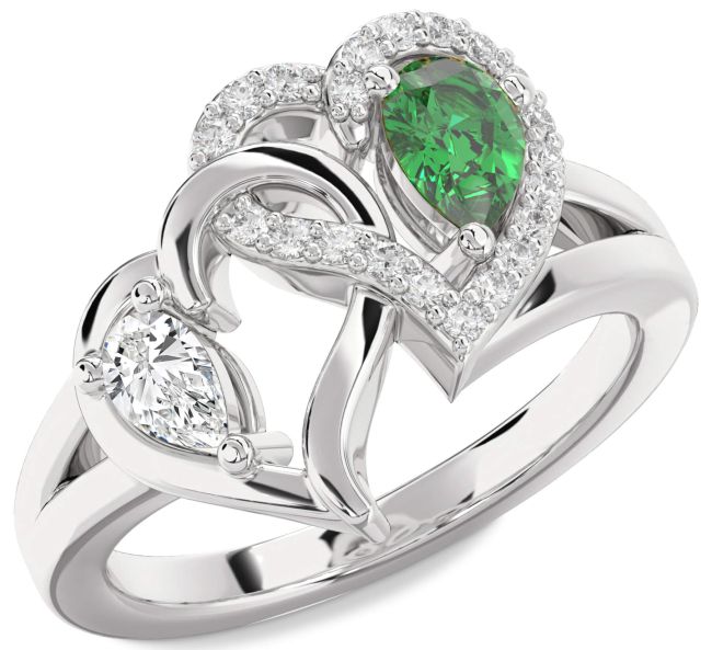 Diamond Silver Heart Two Stone Promise Ring