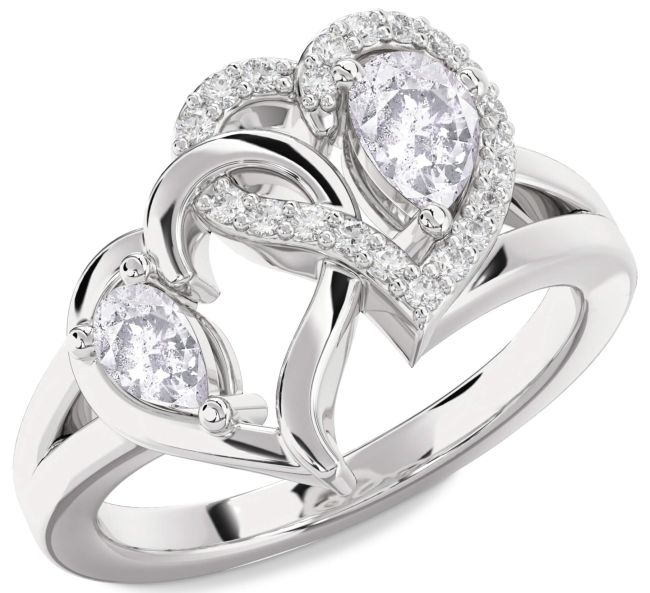 Salt & Pepper Diamond Platinum Heart Two Stone Ring