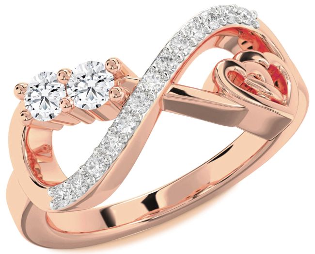Diamond Rose Gold Infinity Heart Two Stone Ring