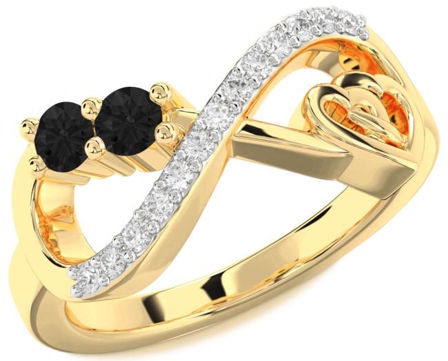 Black Diamond Gold Infinity Heart Two Stone Ring