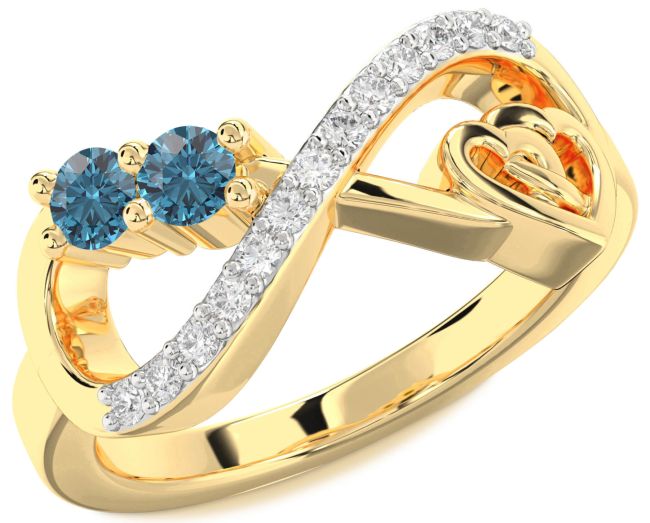 Blue Diamond Gold Silver Infinity Heart Two Stone Ring