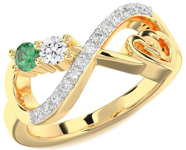 Diamond Gold Infinity Heart Two Stone Promise Ring