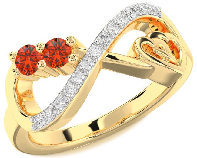 Diamond Fire Opal Gold Infinity Heart Two Stone Ring