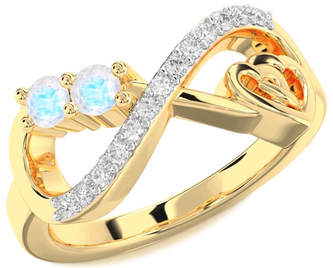 Diamond Moonstone Gold Infinity Heart Two Stone Ring