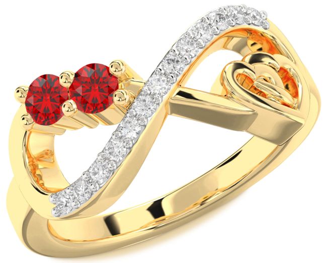Diamond Ruby Gold Silver Infinity Heart Two Stone Birthstone Ring