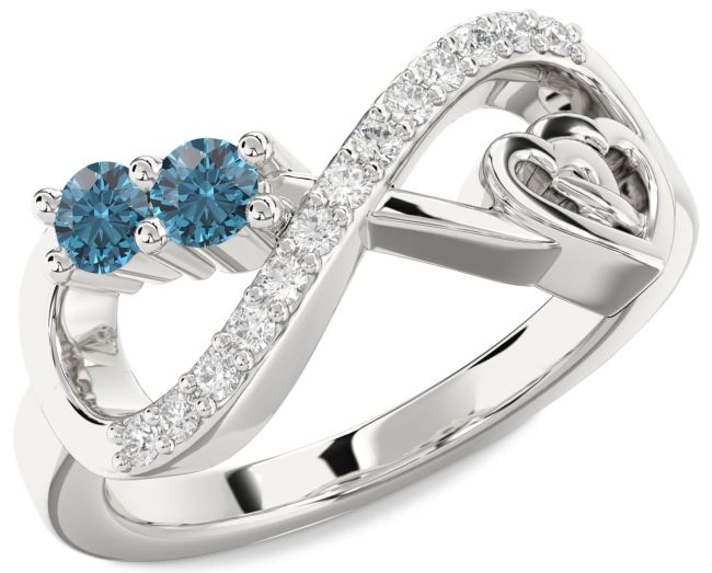 Blue Diamond Platinum Infinity Heart Two Stone Ring