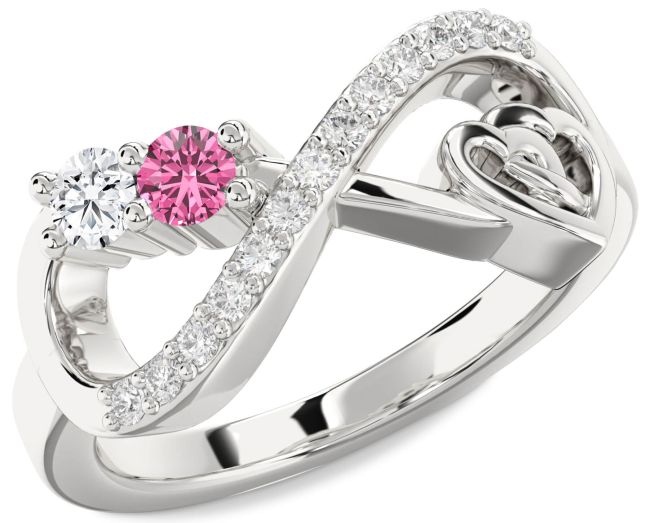 Diamond Silver Infinity Heart Two Stone Promise Ring