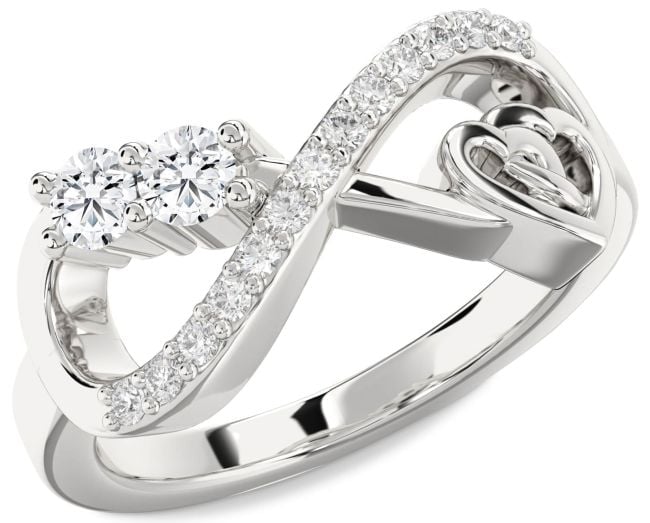 Diamond White Gold Infinity Heart Two Stone Ring