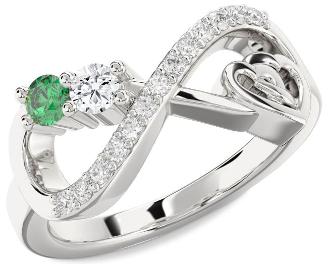 Diamond Silver Infinity Heart Two Stone Promise Ring