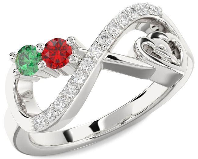 Diamond Silver Infinity Heart Two Stone Promise Ring