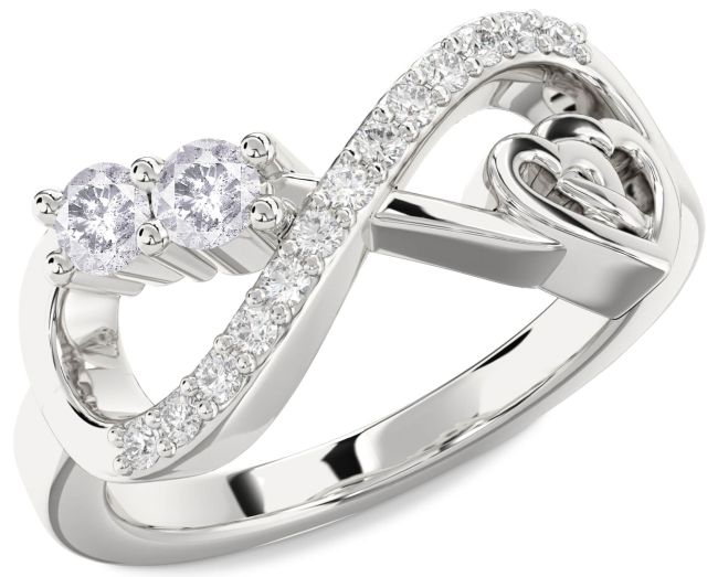 Salt & Pepper Diamond Platinum Infinity Heart Two Stone Ring