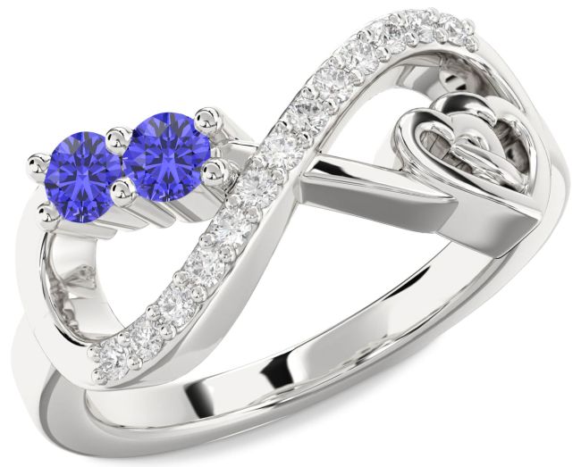 Diamond Tanzanite Silver Infinity Heart Two Stone Ring