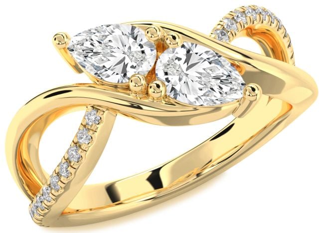 Lab Diamond Gold Silver Pear Two Stone Ring